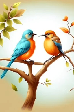 generate an image of couple bird sitting on the branch of tree with real views