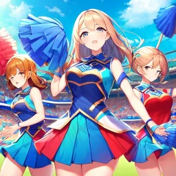 Clear focus,High resolution, three girls, wearing a cheerleader outfit