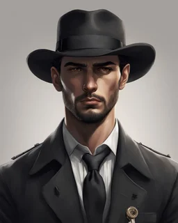 Man He wears Italian gangster clothes He is tall, , has a beautiful face, has brown eyes, and wears a black hat ، He carries a pistol