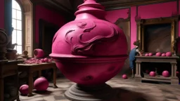 A magenta bomb workshop designed in ancient Greek pottery painted by Michelangelo di Lodovico Buonarroti Simoni
