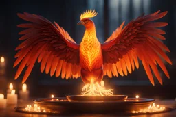 phoenix bird with flaming wings, Cinematic lighting, Volumetric lighting, Epic composition, Photorealism, Bokeh blur, Very high detail, Sony Alpha α7, ISO1900, Character design, Unreal Engine, Octane render, HDR, Subsurface scattering