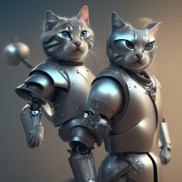 a cat-like robot with blue eyes wearing a medieval armor, high detail, photo, 8k, ray-tracing