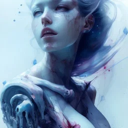  Bones, leaning pose, watercolor illustration by <agnes cecile> <Yoji Shinkawa>,