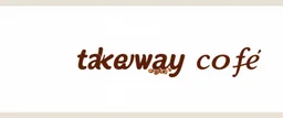 A horizontal design with the text (takeway cofe) In the middle, there is a faded design of a coffee cup and coffee beans with a gray background