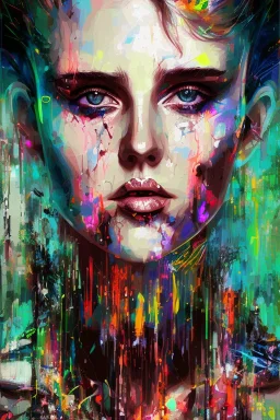 Danish singer MØ face, Abstract Yoji Shinkawa, neon tones,