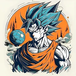 Craft a contemporary Dragon Ball illustration on a white tee. Infuse modernity with clean lines, bold colors, and dynamic characters. Embrace the essence of Dragon Ball in a fresh, stylish manner, creating a visually appealing and modern design for a chic t-shirt.