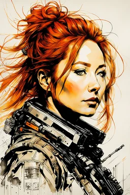 Tori Amos as a cyber punk mercenary girl , painting by Yoji Shinkawa and Katsushika Hokusai, highly detailed facial features, finely drawn and inked, 4k