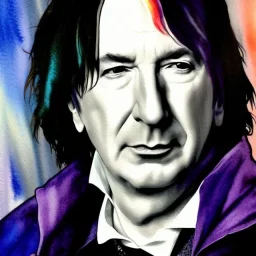 stunning, photoillustrative watercolor of Alan Rickman as Severus Snape with wand, ghost holographic realistic deer, artwork, Flickr, 8 k, detailed matte, ultrafine detail, high-quality, George Grie, Anne Dittman, Anne Stokes, Lisa Parker, Selina French, alphonse mucha