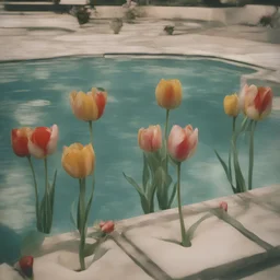 tulips in a swimming pool, autochrome