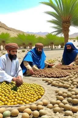 People are collecting date fruit in Panjgur Balochistan. Date harvrdting session.