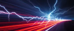 lightning and electricity streaming across composition left to right, behind is a bunch of stripes inspired by modern wrap graphics to convey speed