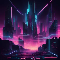 abstract sci-fi cybercore art, by Arthur Secunda and (Petros Afshar:1.9), synthwave mind-bending digital art; sharp dazzling neon light lines, sci-fi poster art, dark neon digital megapolis found in a microchip, asymmetric, vertical morse code line dot and dash neon glow, smooth, ultra focus