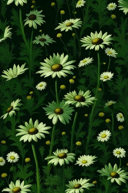 black small daisy flower painting green background