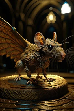 terrifying winged rat with rattle snake head on underground bone bridge, in the style of fantasy movies, photorealistic, shot on Hasselblad h6d-400c, zeiss prime lens, bokeh like f/0.8, tilt-shift lens 8k, high detail, smooth render, down-light, unreal engine 5, cinema 4d, HDR, dust effect, vivid colors