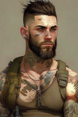 Max Pettis, a tall muscular guy with a short trimmed beard, wild brown hair, lots of tattoos and piercings. He was a USMC grunt before the apocalypse