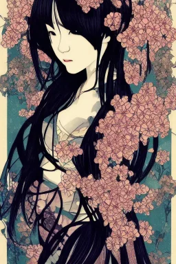 Portrait, photorealistic beautiful stunning lady and goddess, medium shot, Victo Ngai, Bosozoku, shin hanga corporate Memphis MythPunk American DarkLolita Animanga Dreamcore