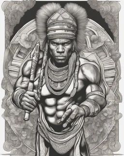 Outline art for coloring pages with shaka zulu, white background, sketch style, only use black outline, white background, no shadows and well and clear outline