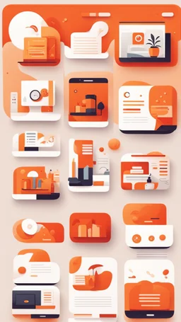 illustrations with a simple art style that show home page for spot use orange and red and minimal