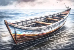 Fisherboat, realistic, colorfull, ocean, small boat, rowing boat