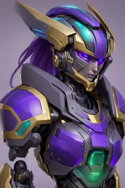 Human Like Cyborg, Royal purple and Gold, Combat Robot, Dangerous, Strong, Magic