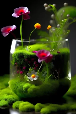 Flowers out of glass, above moss