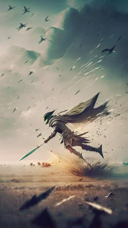 arrow flying through a battlefield