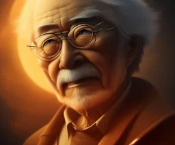 Hayao Miyazaki in the bitcoin brain, Fire theme art, Dark moody night atmosphere, , 8K, close-up face, anatomically perfect face, oak tree roots, ignore NSFW