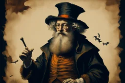 professor of halloween poster in the style of Rembrandt