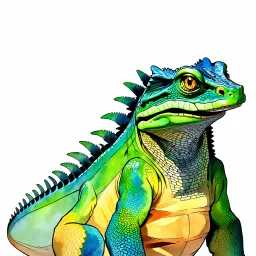 dnd, fantasy, watercolour, humongous strokes, stylistic, portrait, illustration, anthropomorphic lizard