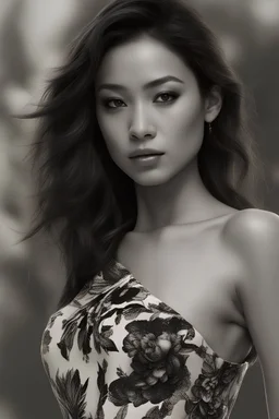 Stunningly detailed, ultra Realistic picture of half vietnamese Lauren Rodriguez, full body C cup , a 26 year old, wearing a black and white dress, perfectly capturing a moment of fashion-forward poise. her attire a blend of casual and chic, , highly detailed, full body, soft lighting, ultra realistic, maximum realism,Amazingly Stunningly detailed,ultra realistic, maximum realism,