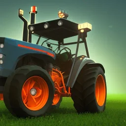 car design for low poly game, fast, cool silhuette, tractor, show full car