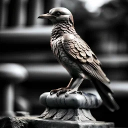 a statuette of a bird people cult greyscale photo