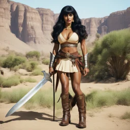 [high res movie picture by Russ Meyer] Jameela Jamil at the good place as a barbarian warrior with boots