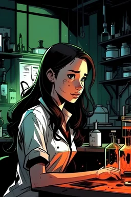 A brunette girl in a chem lab gets poisoned undramatically