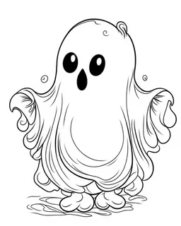 outline art for halloween coloring pages for kids with cartoon cute ghost , white background, Sketch style, full body, only use outline, clean line art, white background, no shadows and clear and well outlined, coloring page for kids,