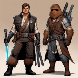 Han Soloas a tattooed gangsta monk in her iconic bounty hunter outfit, his Wookiee friend is on his side, they are fierce and ready to fight