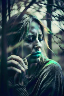 double exposure, woman sad, sad willow, loneliness, by avant-garde photography