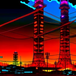 cyberpunk retro futuristic for comics really tall from far away
