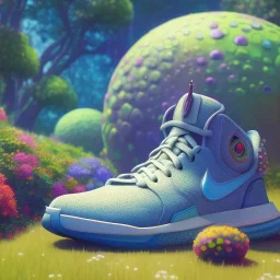 pixar style, volumetric summer garden environment and background, hyper realistic painting of Nike sneaker, looking excited, volumetric lighting, dramatic lighting, detailed digital painting, anime, ornate, colour-saturated colors, chaotic, small minutiae, tiny features, particulars, centered, smooth, sharp focus, renderman gofur render, 8k, uhd, detailed eyes, realistic shaded volumetric lighting, sunlight caustics, backlight, centered camera view