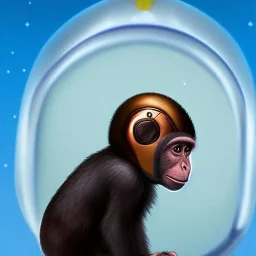 Monkey wearing a space helmet future fantasy portrait