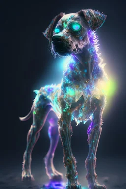 Zombie dog humanoid fused ,extremely detailed,crystal clear, mystical colors ,perfectly centered image, perfect composition, rim light, beautiful lighting, 8k, stunning scene, raytracing