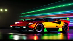 lamborghini countach LPI 800-4 colorful glowing body lines and rims effect , rear view, desktop wallpaper, 4K, Cinematic