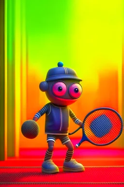 cute punk chat robot playing tennis, blanket over shoulders, its such a perfect day, motion blur, smoke, 8k, downlight, soft light, depth of field, photorealism, trending on art station, some detail