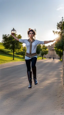 A full-body shot of an azeri lady,long boots