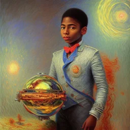 African American young boy creative space inventor by Monet