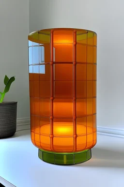 Orange glass vase lamprod with a big checkered grey linen lampshade