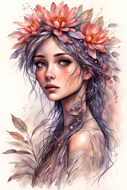 in the art style of Lois Royo: A female plant person