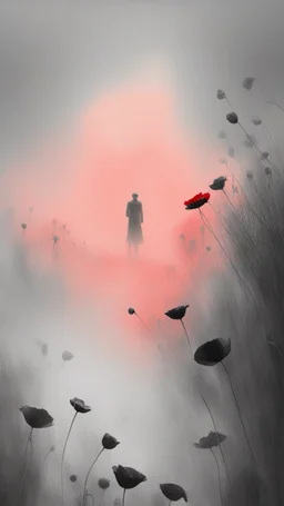 Bosch nightmares paining style Title:a field of poppies all colored in black and white, on red rose standing in the middle , 8k artistic photography, photorealistic concept art, soft natural volumetric cinematic perfect light, chiaroscuro, award-winning photograph, masterpiece, oil on canvas, Raphael, Caravaggio, Greg Rutkowski, people, beksinski, Giger