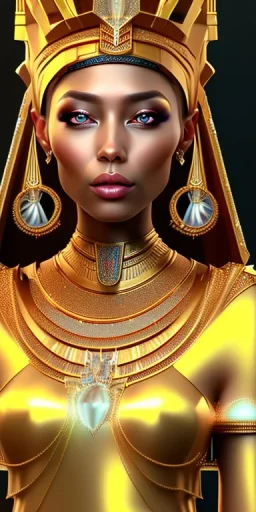 Beautiful pharaonic queen, hot pharaonic dress, clear features, pretty, too many details, pharaonic background، 4k, 8k, portrait, 3d, fantasy, realistic, cinematic