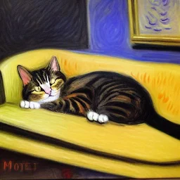 oil portrait of a Cat sleeping in a sofa by Monet 8k